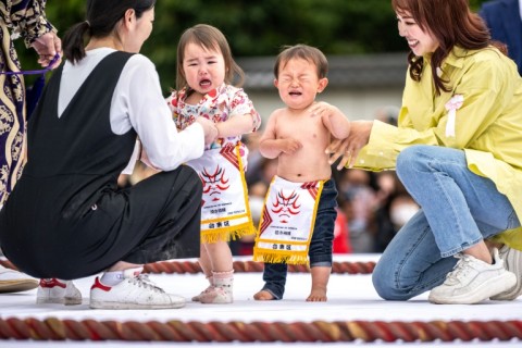 The 'crying baby sumo' ritual returned to Sensoji Temple for the first time since the Covi-19 pandemic