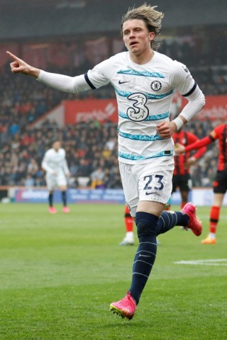 On target: Conor Gallagher celebrates scoring Chelsea's opener 