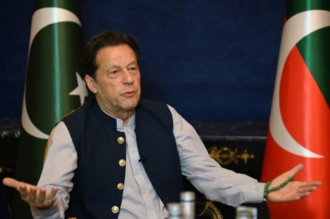 Former cricketing superstar Imran Khan (pictured at his Lahore residence in March 2023) has previously denied all the charges in dozens of cases brought against him
