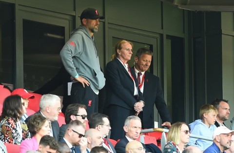 Liverpool manager Jurgen Klopp (centre) was serving a touchline ban