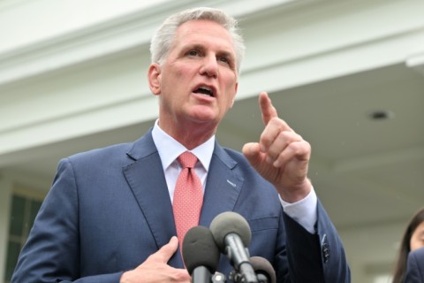 US House Speaker Kevin McCarthy speaks to members of the media following a meeting with US President Joe Biden at the White House in Washington, DC, on May 16, 2023