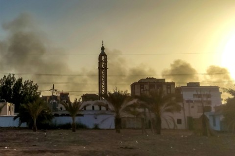 Smoke rises above buildings in southern Khartoum, as violence between two rival Sudanese generals continues