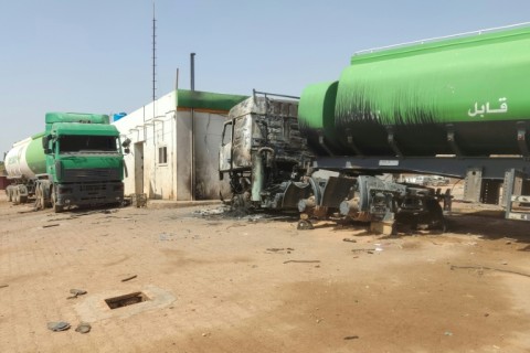 A looted petrol station in southern Khartoum