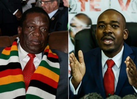 Rivals: President Emmerson Mnangawa, left, and opposition leader Nelson Chamisa