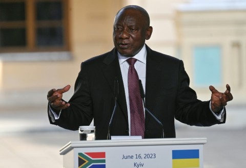 South Africa's President Cyril Ramaphosa addresses media after talks in Kyiv