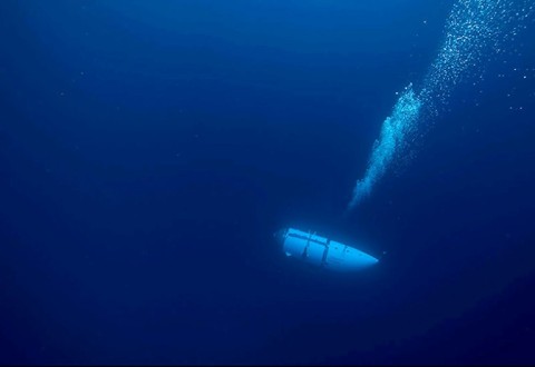 An image courtesy of OceanGate Expeditions shows their Titan submersible during a descent