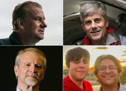 The Titan submersible passengers, clockwise from top left: Hamish Harding, Stockton Rush, Suleman Dawood and his father Shahzada Dawood, and Paul-Henri Nargeolet