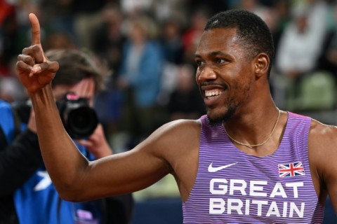 Britain's Zharnel Hughes broke the British men's 100m record set in 1993 by Linford Christie to win at the New York Grand Prix athletics meet