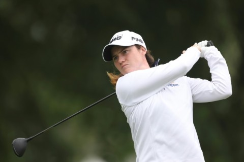 Leona Maguire of Ireland plays the 15th hole at Baltusrol on the way to the second-round lead in the Women's PGA Championship