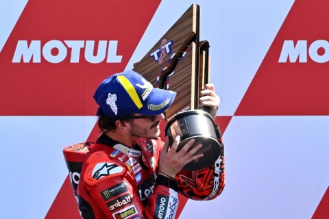 Francesco Bagnaia celebrates win number four of the season at Assen