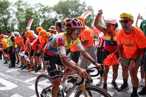 Richard Carapaz was battered from his fall as he rode up the final climb of the opening stage of the Tour de France
