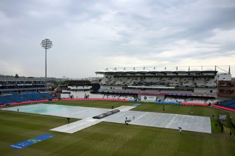 No play - The covers are on as ran delays the start of the third day in the third Ashes Test at Headingley