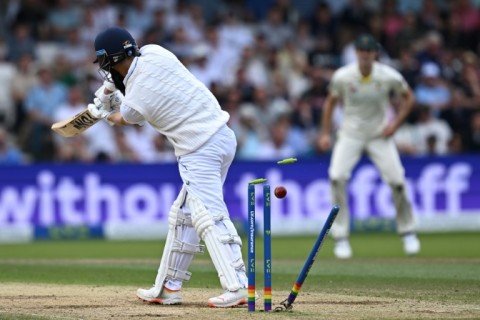 England's Moeen Ali is bowled for five by Australia's Mitchell Starc