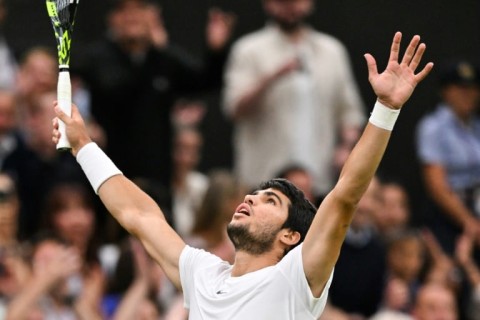 Final frontier: Carlos Alcaraz celebrates winning against Daniil Medvedev 