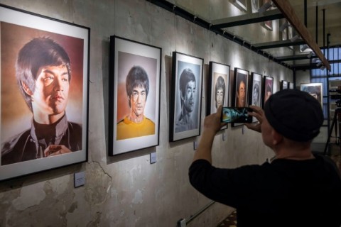 Portraits of Bruce Lee line an art exhibition in Hong Kong marking the 50th anniversary of his death
