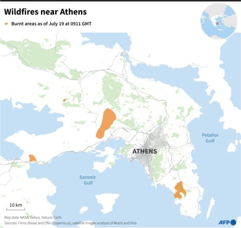 Wildfires near Athens