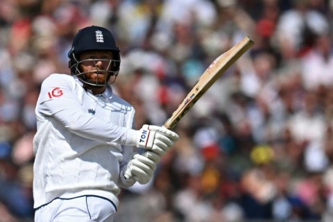 Boundary blitz - England's Jonny Bairstow hits out in his unbeaten 99 against Australia in the fourth Test at Old Trafford