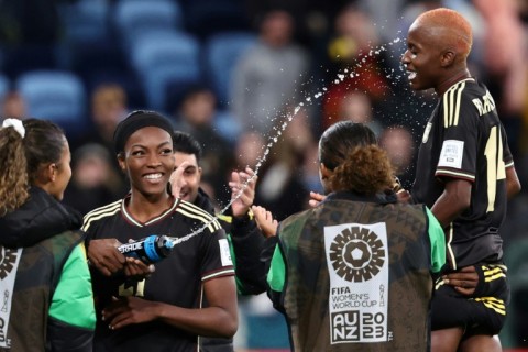 Jamaica's players congratulate defender Deneisha Blackwood for her display