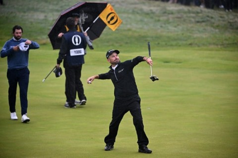 US golfer Brian Harman celebrates winning the 2023 British Open      
