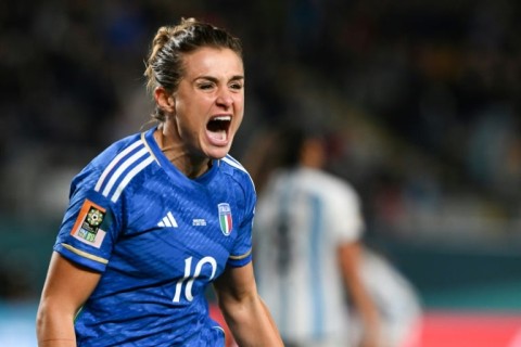 Cristiana Girelli celebrates after scoring Italy's winner against Argentina
