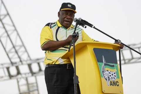 File: The governing African National Congress (ANC) President Cyril Ramaphosa addresses supporters. 