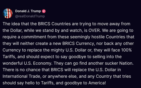 Trump's post on BRICS.