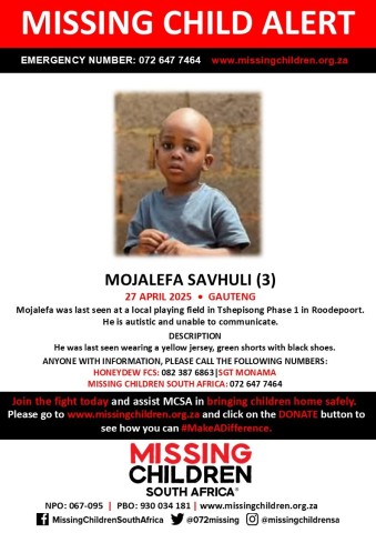Missing Child Mojalefa Savhuli