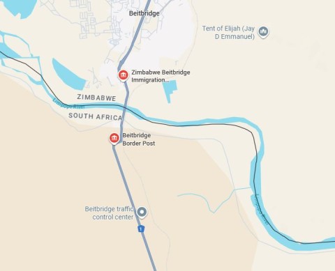 the Limpopo River is the only thing that separates the country from Zimbabwe/ Google maps 