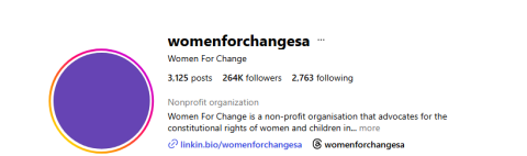 South Africans have been changing their social media profile pictures to purple, also under the #WomenForChange campaign. Instagram screenshot  