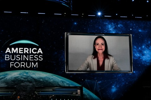 Venezuelan Nobel Peace Prize laureate María Corina Machado. AFP/Chandan Khanna