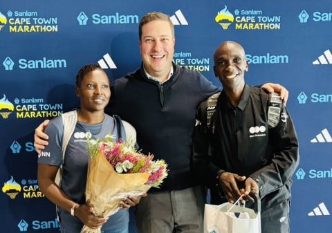 Eliud Kipchoge arrives for Cape Town Marathon