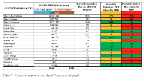 Rand Water said it has repeatedly warned municipalities about the high consumption levels. Graphic by Rand Water 