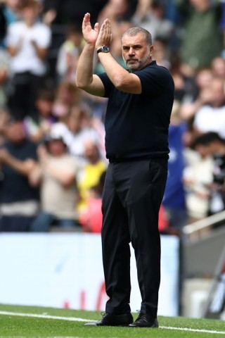 Tottenham manager Ange Postecoglou is introduced to the home crowd before the pre-season friendly against Shakhtar Donetsk