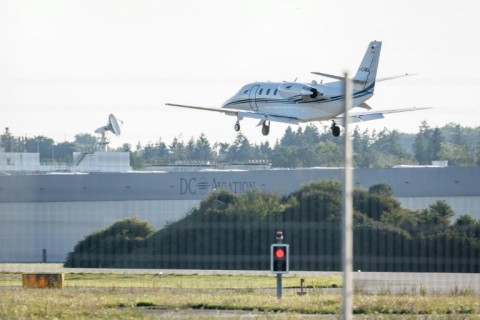 The plane carrying Tottenham's England captain Harry Kane landing in Munich 