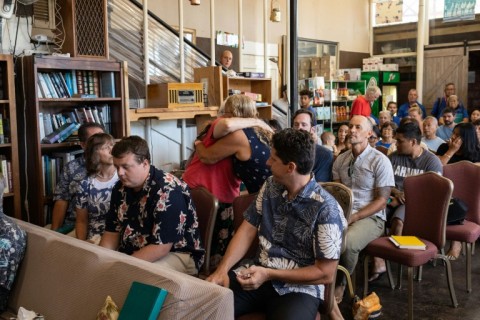 Nearly 200 people attended the two-hour service at Coffee Attic in Kahului on Sunday, a chance to try to process the disaster with familiar faces