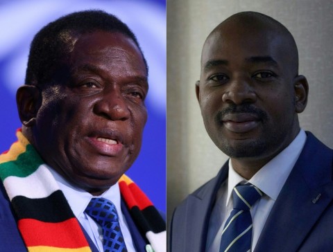 Rivals: President Emmerson Mnangagwa, left, and opposition leader Nelson Chamisa