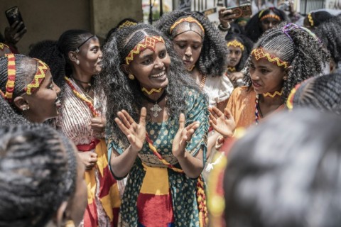 Men don't usually participate in the festival, which is focused on women and girls, who were in high spirits during the celebrations