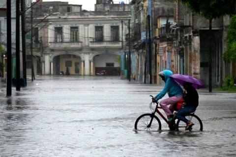 A flooded street is seen near the Steinhatchee marina in Florida on August 30, 2023