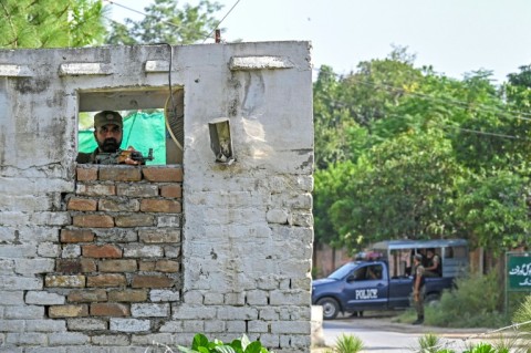 A security checkpoint outside Attock prison west of Islamabad, where Pakistan's former prime minister Imran Khan remains despite receiving bail on a graft conviction