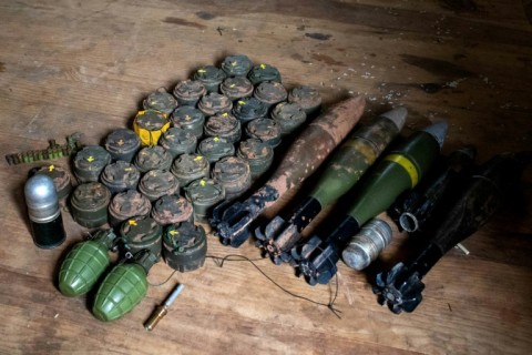 Explosive devices planted by the Myanmar military and removed during demining operations by the anti-junta Karenni Nationalities Defence Force 
