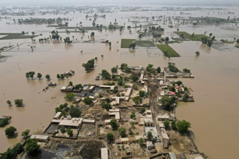 A village swamped by floodwaters in Pakistan's eastern Punjab province