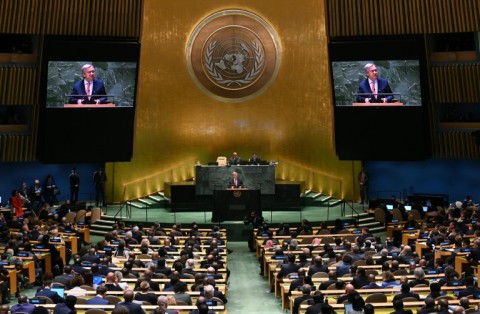 US Secretary-General Antonio Guterres addresses the 78th United Nations General Assembly