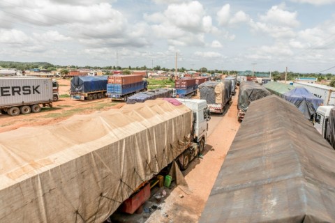 Trucks are stuck at the closed border crossing between Benin and Niger 