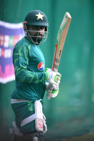 Net gain: Pakistan captain Babar Azam attends a practice session in Hyderabad 
