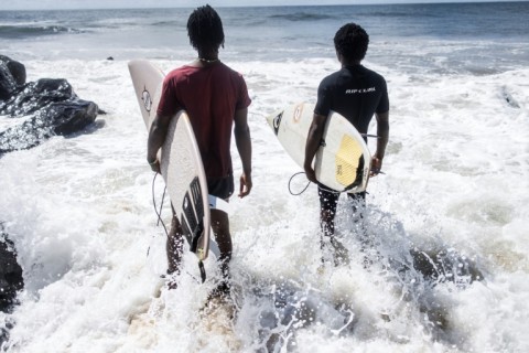 A local club, along with the NGO Provide The Slide, supply the surfers with boards