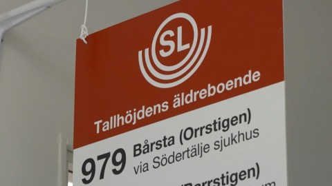 The fake bus stop sign in the corridor is identical to those used in Sodertalje, Sweden