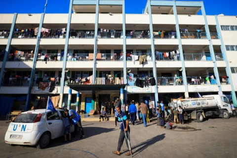 Thousands of displaced people from northern Gaza are living in a UN-run school in Khan Yunis