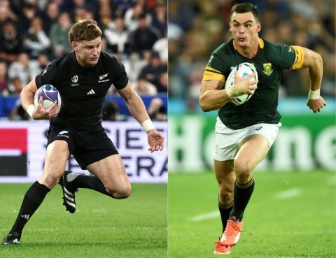 The duel between New Zealand's Jordie Barrett (L) and Jesse Kriel of South Africa should be one to relish