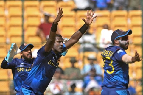 Returned with interest: Sri Lanka's Angelo Mathews dismisses Dawid Malan 