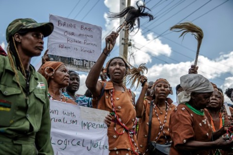 Rights activists and former freedom fighters staged a demonstration against the royal visit to Kenya 